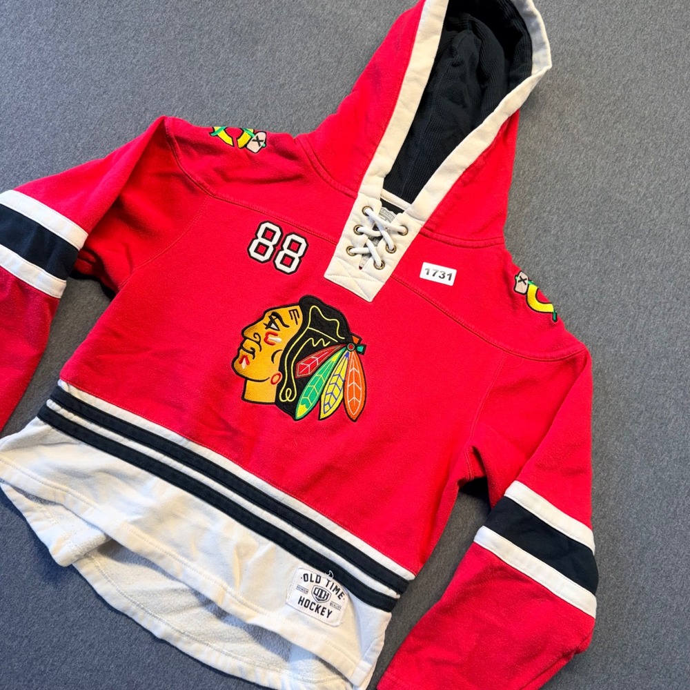 Old Time Hockey Chicago Blackhawks Patrick Kane 88 Lace Up Hoodie Mens M Red